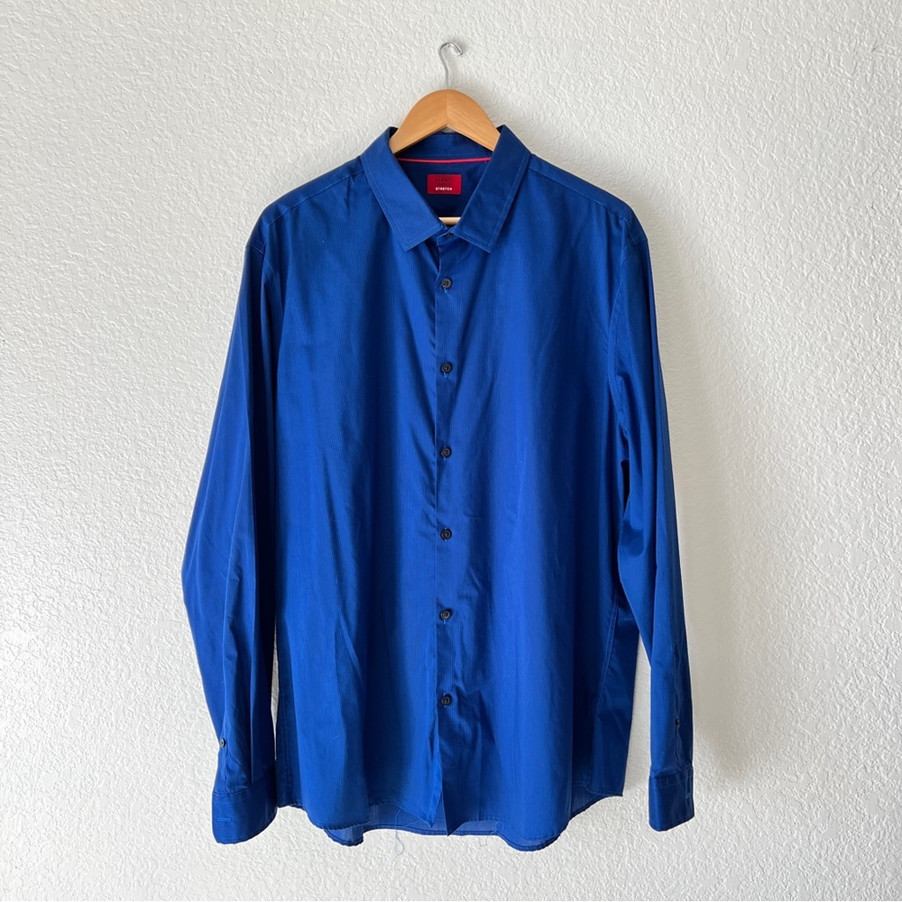 Men's Alfani Slim Fit Stretch Long Sleeve Blue Button Up Shirt Size XXL